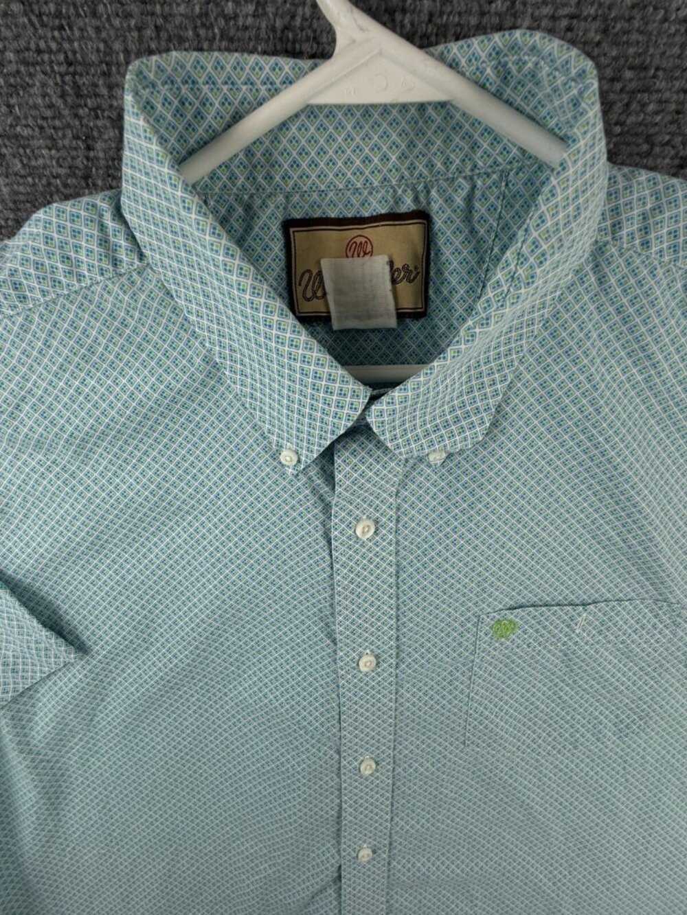 Wrangler Short Sleeve Men Button Up Shirt Big Western Blue Green Geometric 2XL